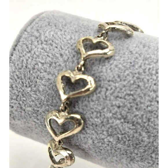 Sterling Silver Heart Link Bracelet With Lobster Clasp 7" LI645 - Picture 3 of 5